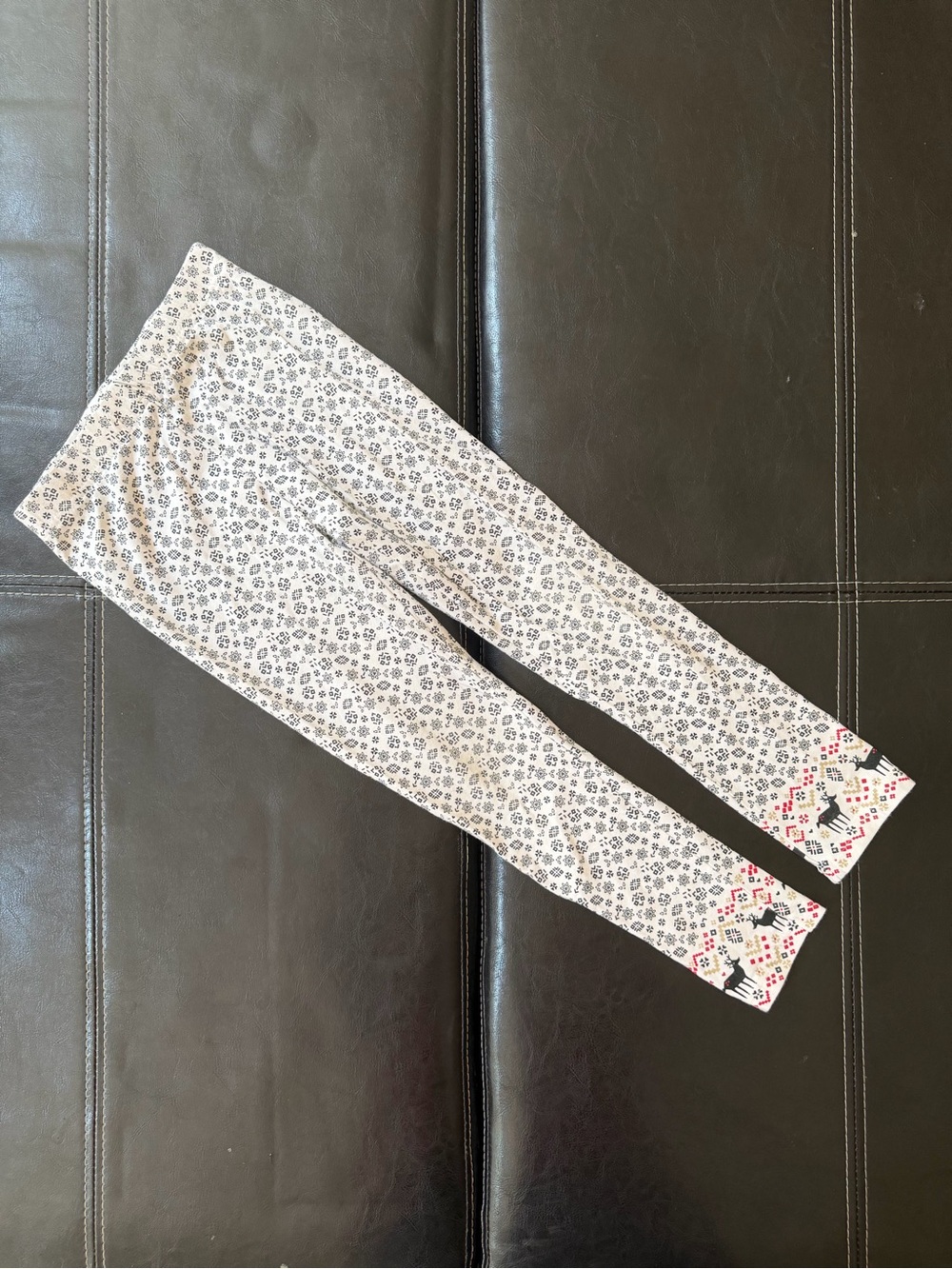 Carter's - Girl’s White Snowflake Leggings with Reindeer Hem Accents